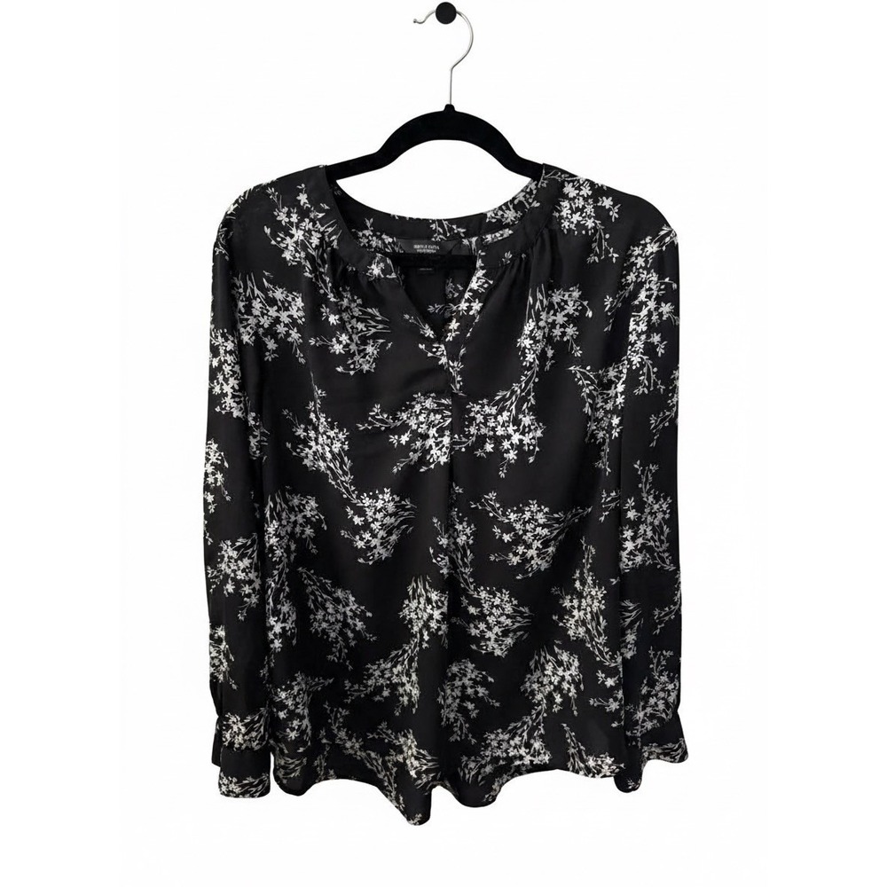 Vera Wang Simply Vera Black Floral Long Sleeve Blouse Size XL